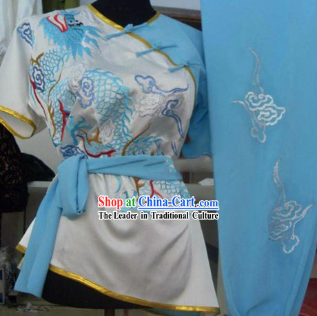 Short Sleeves Embroidered Dragon Kung Fu Shirt and Pants