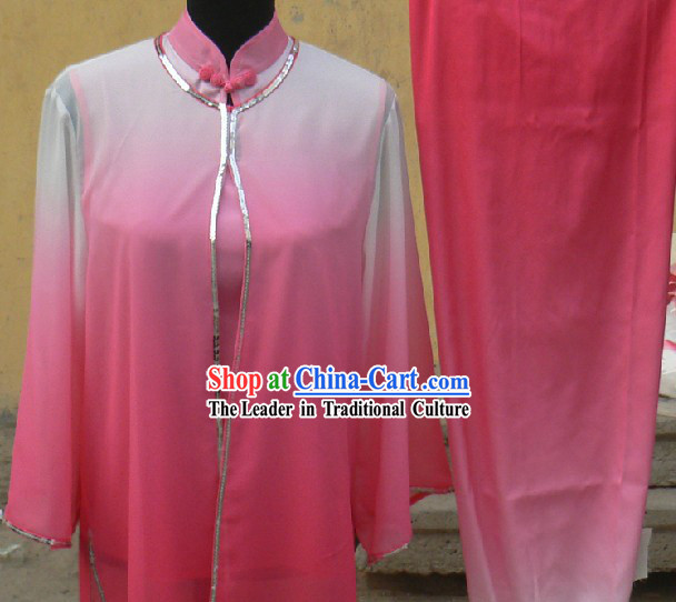 Colour Transition Chinese Silk Kung Fu Clothes Complete Set for Women