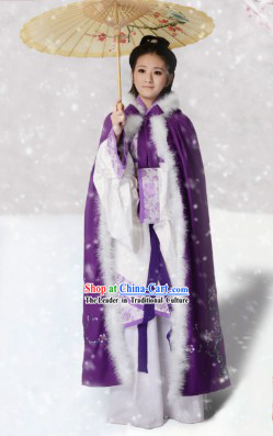 Ancient Chinese Winter Plum Blossom Cape and Inside Hanfu Apparel Complete Set