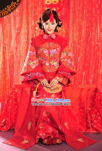 Lucky Red Traditional Chinese Classical Wedding Dress Complete Set for Brides