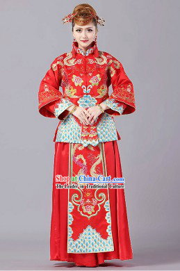 Traditional Chinese Red Wedding Dress Outfit for Brides