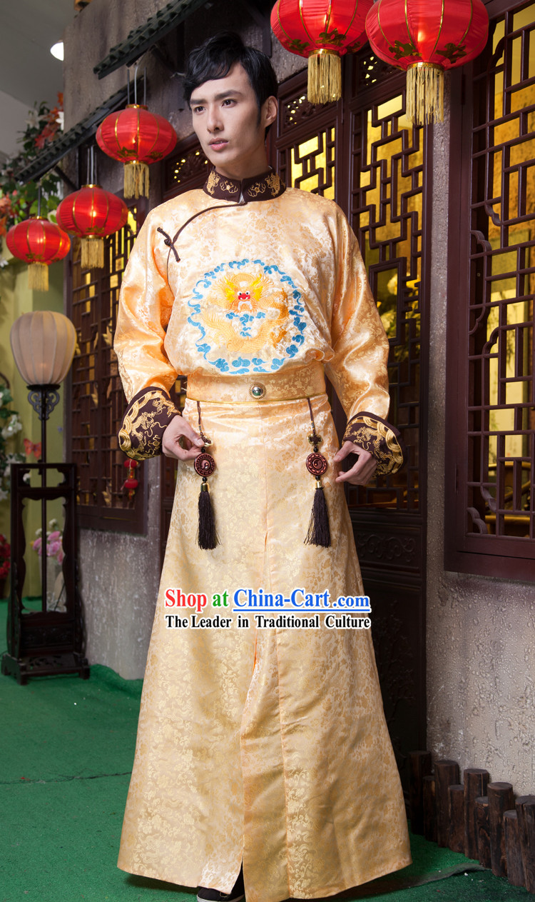 Traditional Ancient Chinese Emperor Dragon Embroidery Outfit for Men