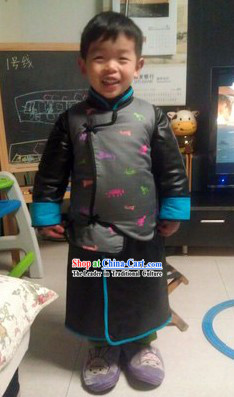 Chinese Classical Black Robe and Jacket for Kids