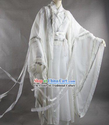 Traditional Ancient Chinese White Swordsman Costume Complete Set