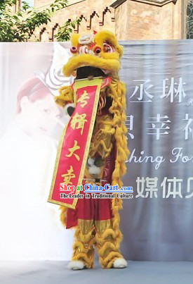 Yellow Color Chinese Lunar New Year Parade Celebration Lion Dance Costumes Complete Set