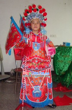 Children Size Chinese Beijing Opera Armor Costumes and Helmet