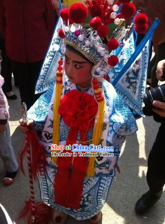 Chinese Beijing Opera General Armor Costumes and Helmet for Children