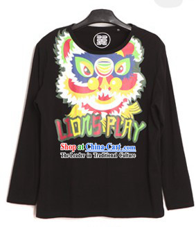 Black Lion Dance Cotton T-shirt