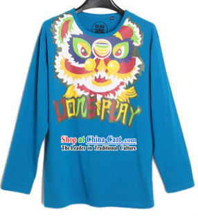 Blue Lion Dance Cotton T-shirt