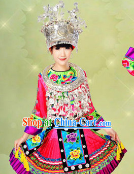 Chinese Folk Miao Dance Costumes and Hat Full Set for Women