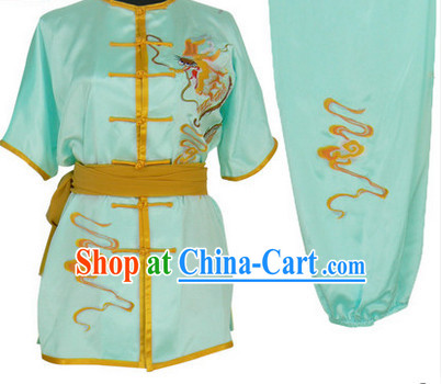 Light Blue Dragon Embroidery Wushu Suit Complete Set