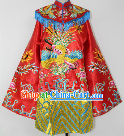 Chinese Ancient Red Embroidered Phoenix Wedding Robe for Brides