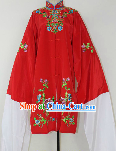 Chinese Ancient Red Embroidered Flower Long Robe for Women