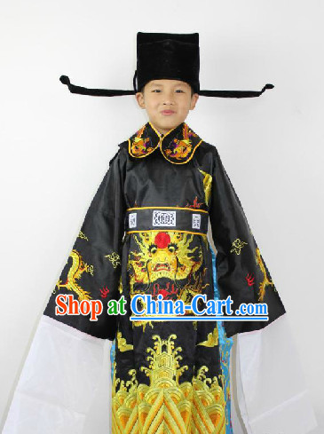 Traditional Chinese Stage Guan Gong Costumes and Hat for Children