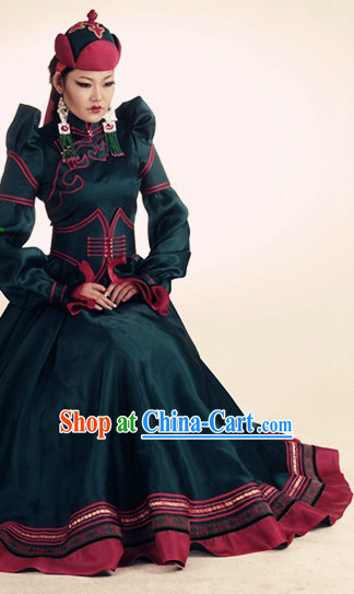 Mongolian Noblewoman Clothing and Hat Complete Set