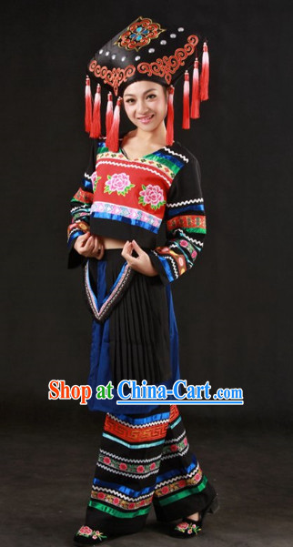 Zhuang Ethnic Minority Clothes and Headgear Complete Set