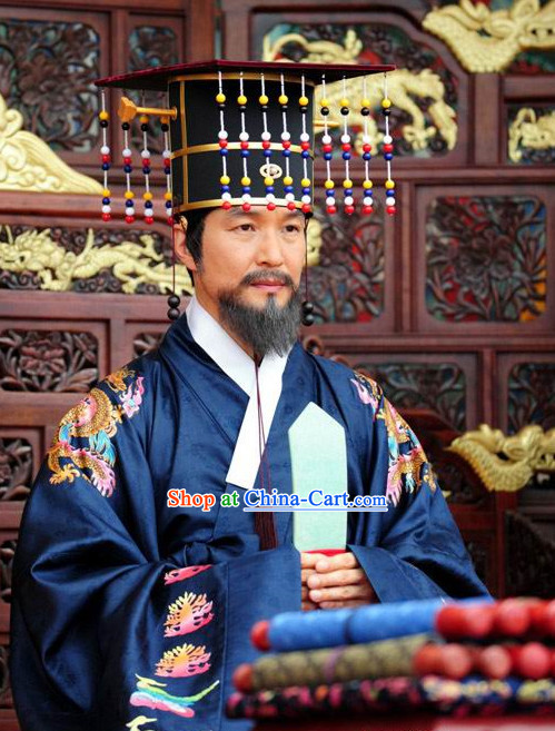 Traditional Korean Historical Emperor Costumes and Hat