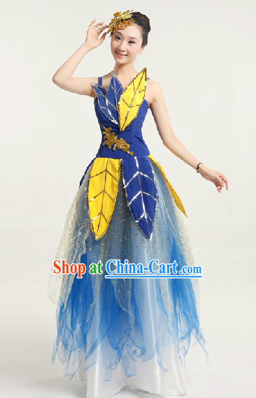 Enchanting Effect Leaf Dance Costume and Headwear Complete Set for Women