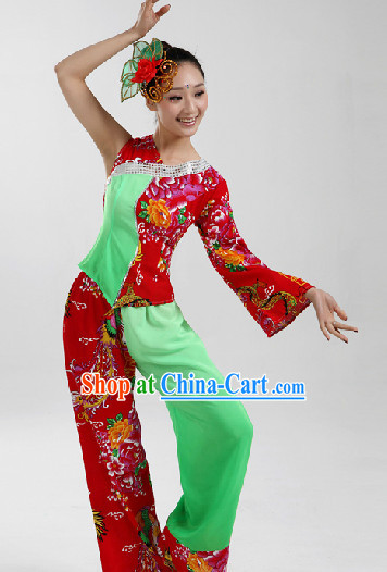 Traditional Chinese Folk Dancing Costumes and Headwear Complete Set for Women 1