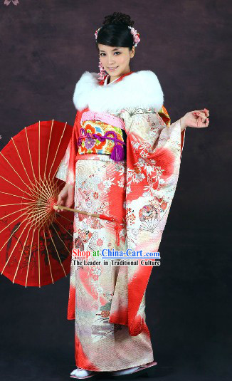 Traditional Japanese Furisode Kimono 16 Pieces Complete Set for Women