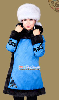 Traditional Chinese Mongolian Winter Long Jacket and Hat for Women