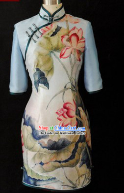 Traditional Chinese Important Ceremony Silk Lotus Qipao