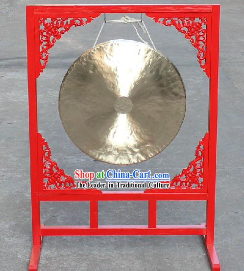 Traditional Chinese Big Gong and Wooden Gong Stand