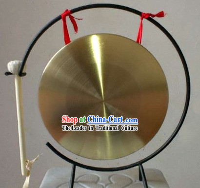 Traditional Chinese Gold Gong and Stand Set