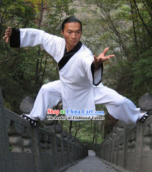 Classic White Long Kung Fu Robe for Men