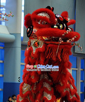 Red and Silver Business Promotion Display Lion Dance Costume Complete Set