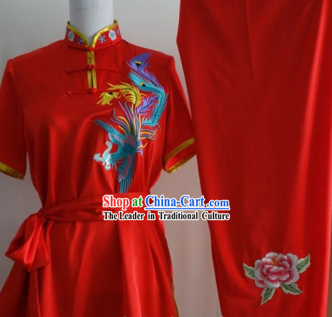 Short Sleeves Silk Broadcloth Embroidered Phoenix Mulan Uniform