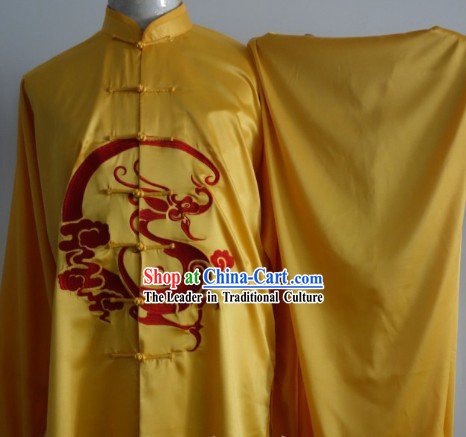 Gold Dragon Embroidery Silk Kung Fu Tai Chi Dresses Complete Set