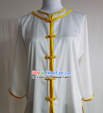 White Silk Shirt Pants and Belt Kung Fu Practice Uniform Complete Set