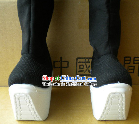 Black Peking Opera Long Boots with High Soles