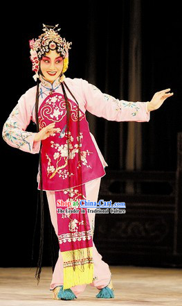 Traditional Chinese Pink Peking Opera Hua Dan Jacket and Skirts for Kids