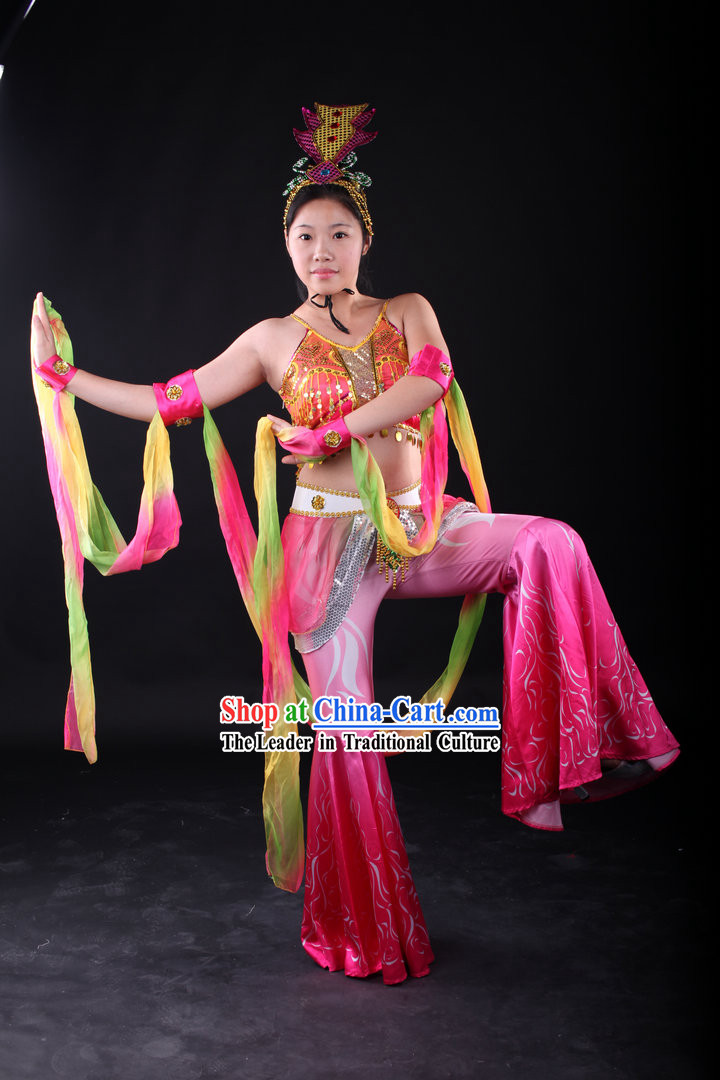 Traditional Chinese Fei Tian Dance Costumes and Headwear Complete Set for Women