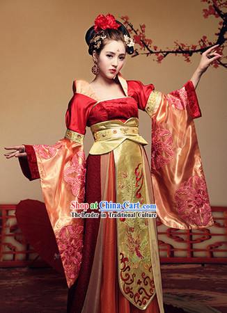 Ancient Chinese Tang Dynasty Imperial Concubine Outfits and Hair Accessories