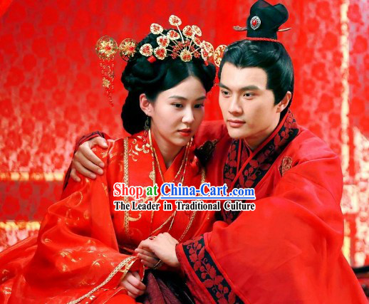 Chinese Classic Han Clothing Wedding Dresses and Phoenix Hair Accessories Two Sets