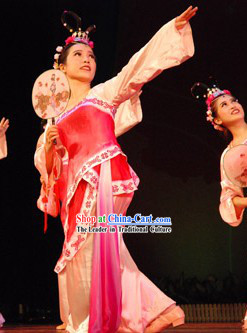 Traditional Chinese Fan Dance Costume and Headdress Complete Set