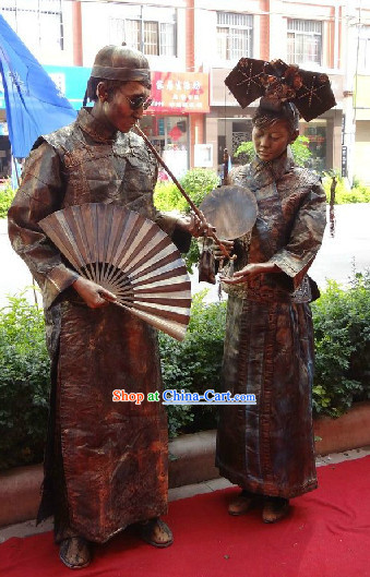 Action Art Living Sculpture Qing Dynasty Lady and Sir Props Costume Two Complete Sets