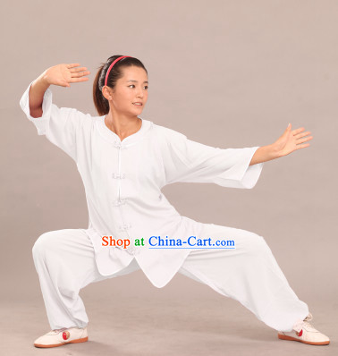 White Round Collar Tai Chi Summer Wear Suit