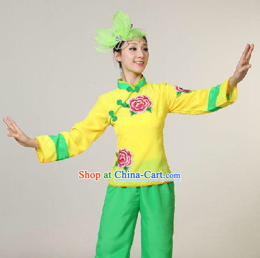 Chinese Folk Yangge Dancing Blouse and Trousers for Girls