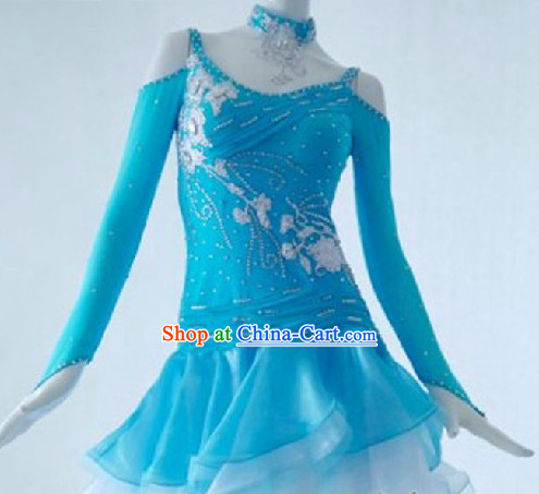 Top Light Blue Latin Custom Costumes Ballroom Dance Costume