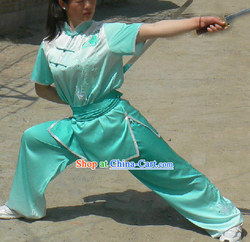 Short Sleeves Color Transition Silk Gongfu Competition Uniform