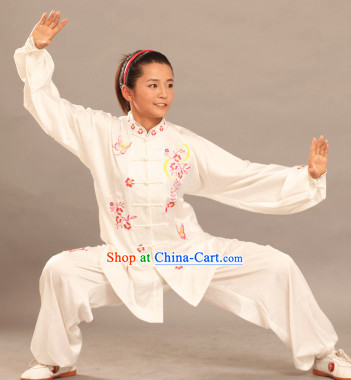 Long Sleeves White Silk Martial Arts Competition Clothes