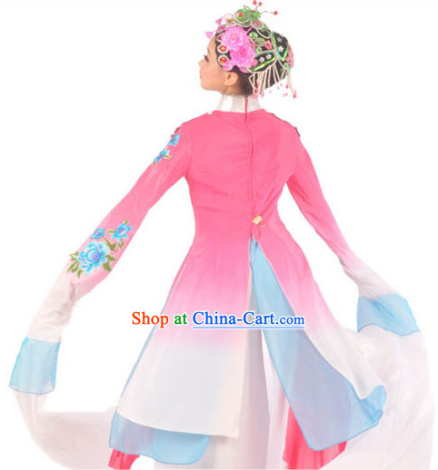 Traditional Chinese Opera Style Water Sleeve Dance Costumes and Headwear Complete Set