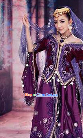 Xinjiang Purple Clothes and Hat Complete Set for Women