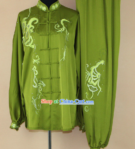 Traditional Silk Embroidered Flower Butterfly Martial Arts Competition Uniform Complete Set