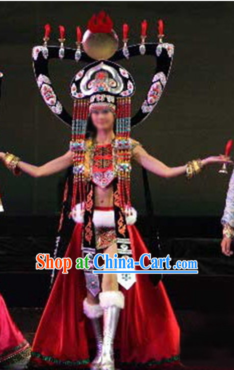 Chinese Traditional Mongolian Clothing and Hat Complete Set