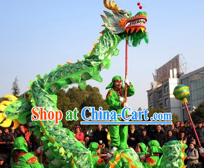 10 Meters Brand New Green Chinese Dragon Dance Costume Complete Set for 6 People